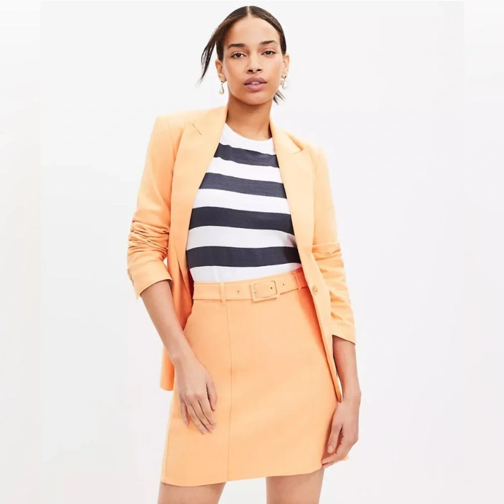 Loft Belted Cotton Linen Skirt in Orange Creamsicle Color, size 10 NWT